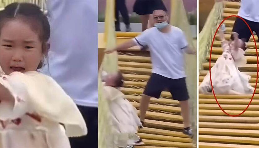 爸爸死命搖晃吊橋！女兒嚇哭手一鬆「縫隙掉下去」，結果悲劇了…