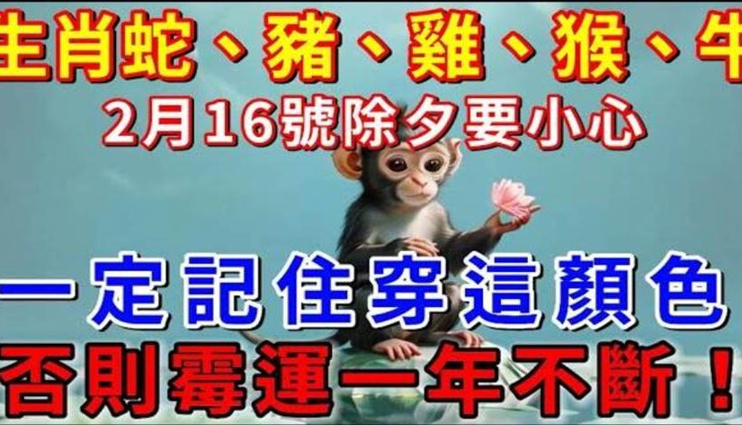 2月16號除夕是「兇日」，生肖蛇、豬、雞、猴、牛，一定記住穿這顏色，否則霉運一年不斷