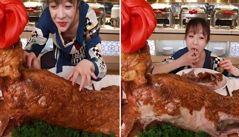 大胃王挑戰40公斤「烤全羊」，鏡頭傾斜45度「看出破綻」，網友怒評：吃不起就別裝…