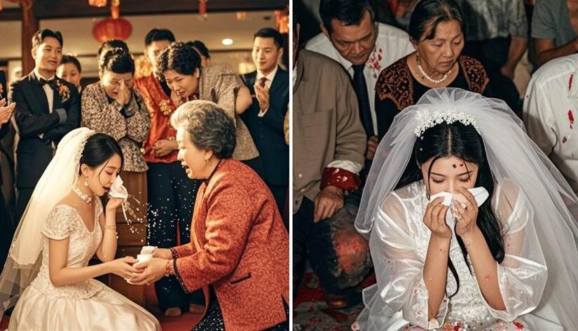 新娘敬茶時被婆婆潑卸妝水，她當眾擦掉半張臉，全場親戚突然集體下跪