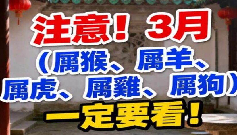 注意！3月（屬猴、屬羊、屬虎、屬雞、屬狗）一定要看！