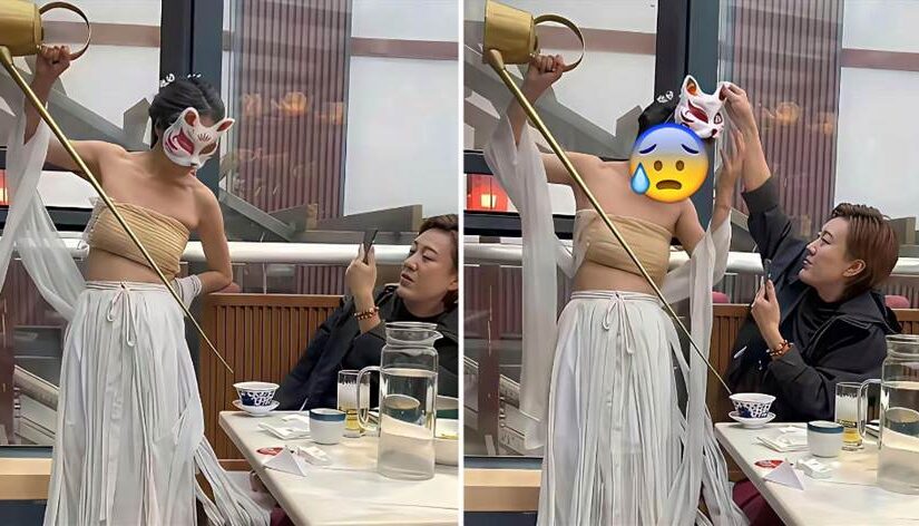 茶藝師妖嬈倒茶「面具遮臉」！客人手欠一掀…全場瞬間死寂：心臟直接涼掉！