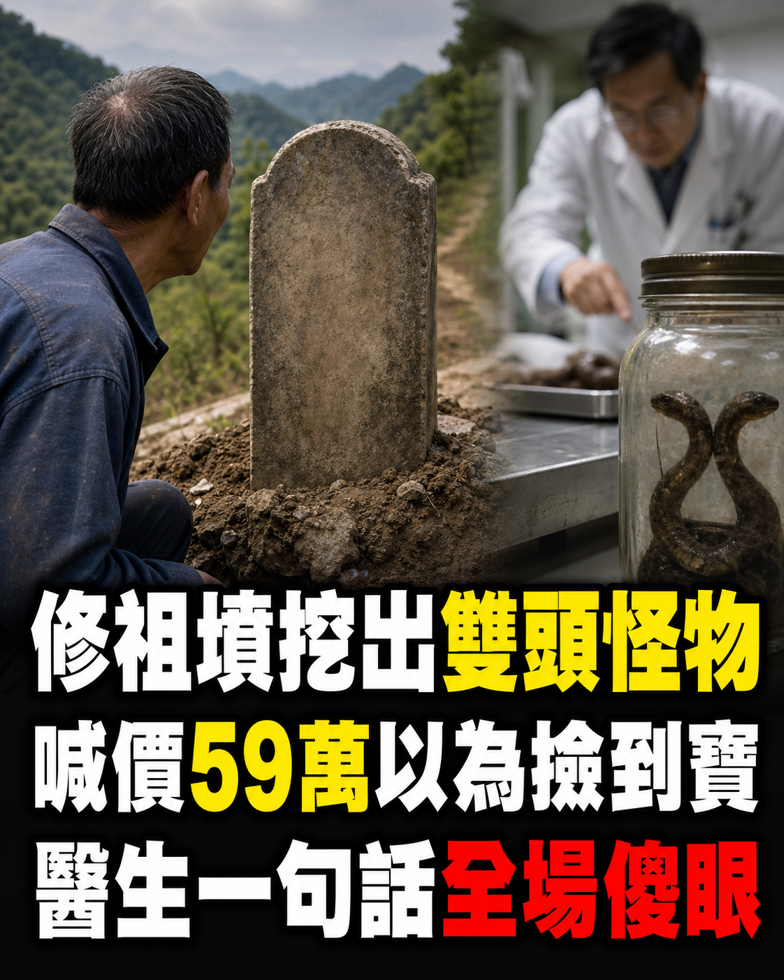 男子修祖墳挖出怪異雙頭蛇,泡酒後喊價59萬,醫生一看卻說根本不是蛇