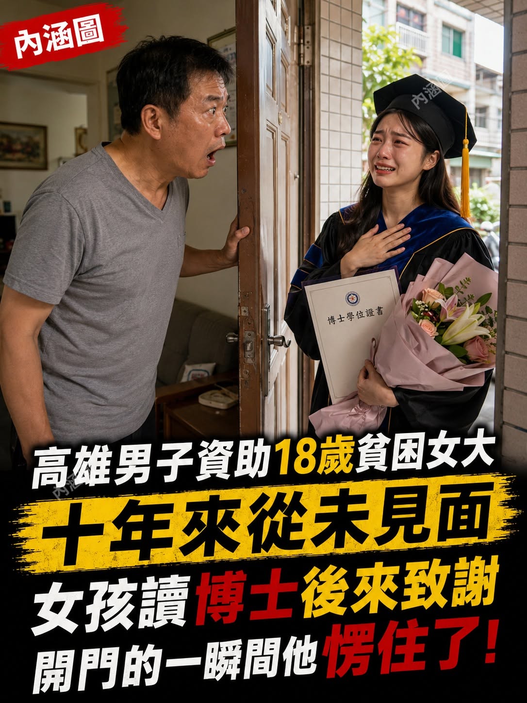 高雄男子資助18歲女孩10年從未見面,她讀到博士後登門致謝,開門瞬間他愣住了