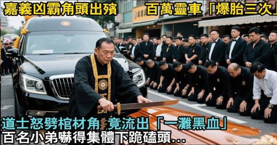 嘉義兇霸角頭出殯!百萬靈車「爆胎三次」道士怒劈棺材角,竟流出「一灘黑血」百名小弟嚇得集體下跪磕頭!
