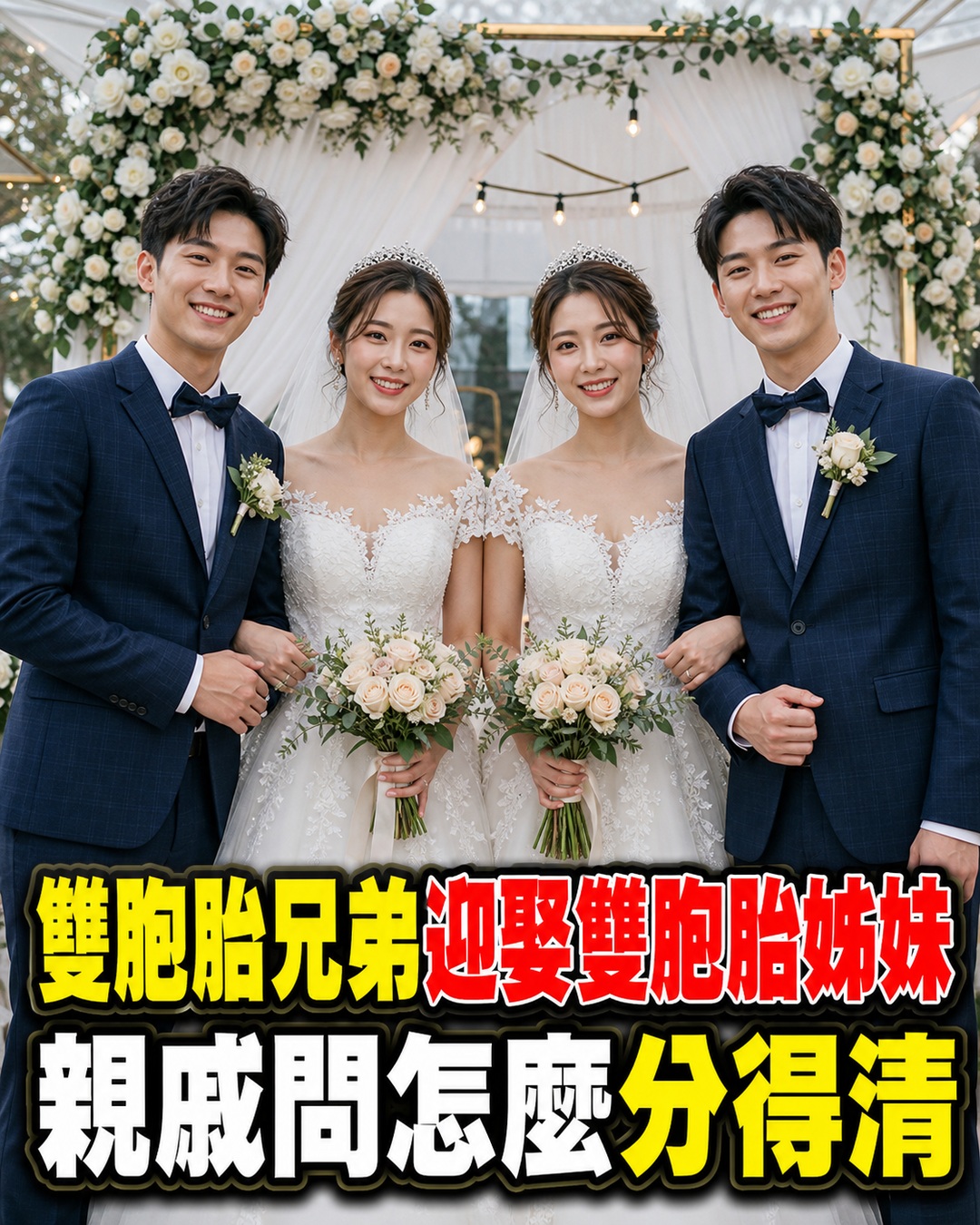 雙胞胎兄弟迎娶雙胞胎姐妹,親戚發問「怎麼分得清」,婆婆笑曝2個特徵