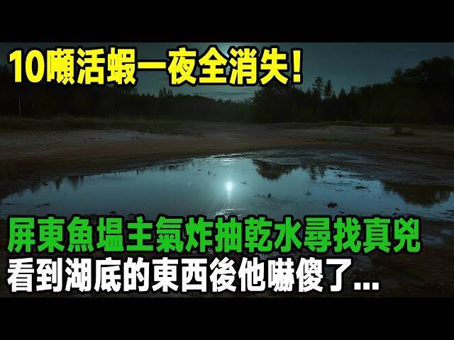 10噸活蝦一夜全消失!屏東魚塭主氣炸抽乾水尋找真兇,看到湖底的東西後他嚇傻了...