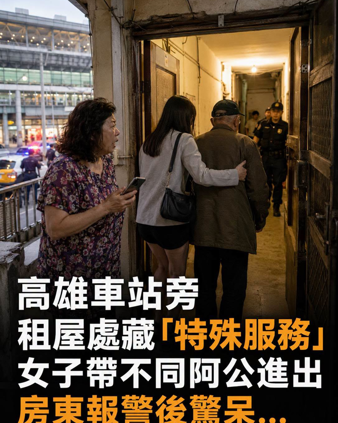 高雄車站旁租屋處藏「特殊服務」，女子帶不同阿公進出，房東報警後才知真相