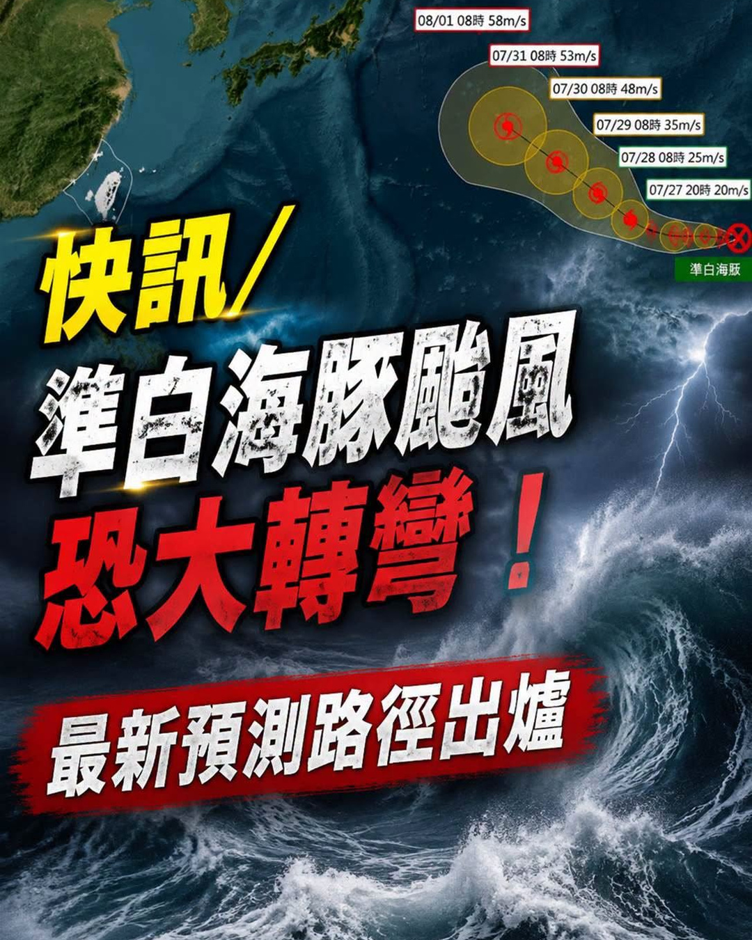 快訊／準白海豚颱風可能大轉彎，最新預測路徑出爐