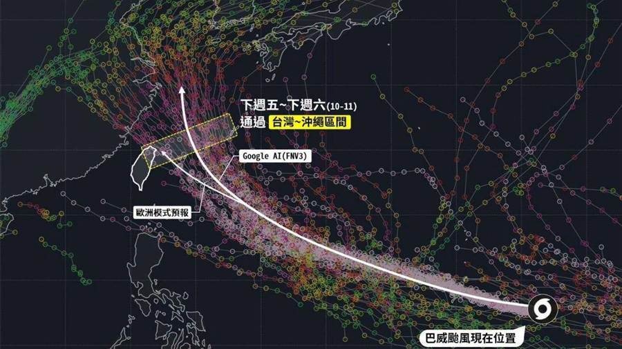 強颱巴威路徑逐漸明朗,下週五最接近臺灣,北部與東半部風雨要留意