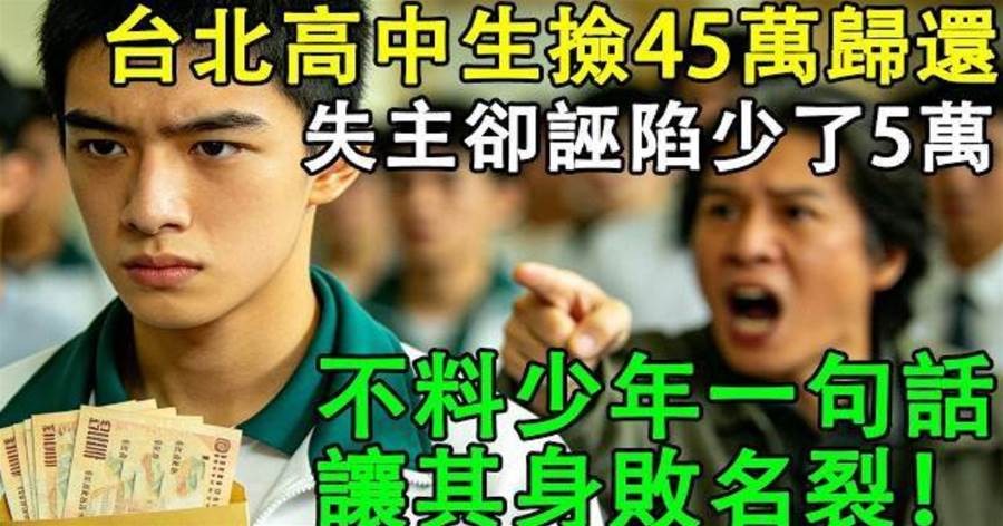 臺北高中生撿到45萬現金歸還,失主卻誣陷少了5萬,不料少年一句話,讓其身敗名裂!