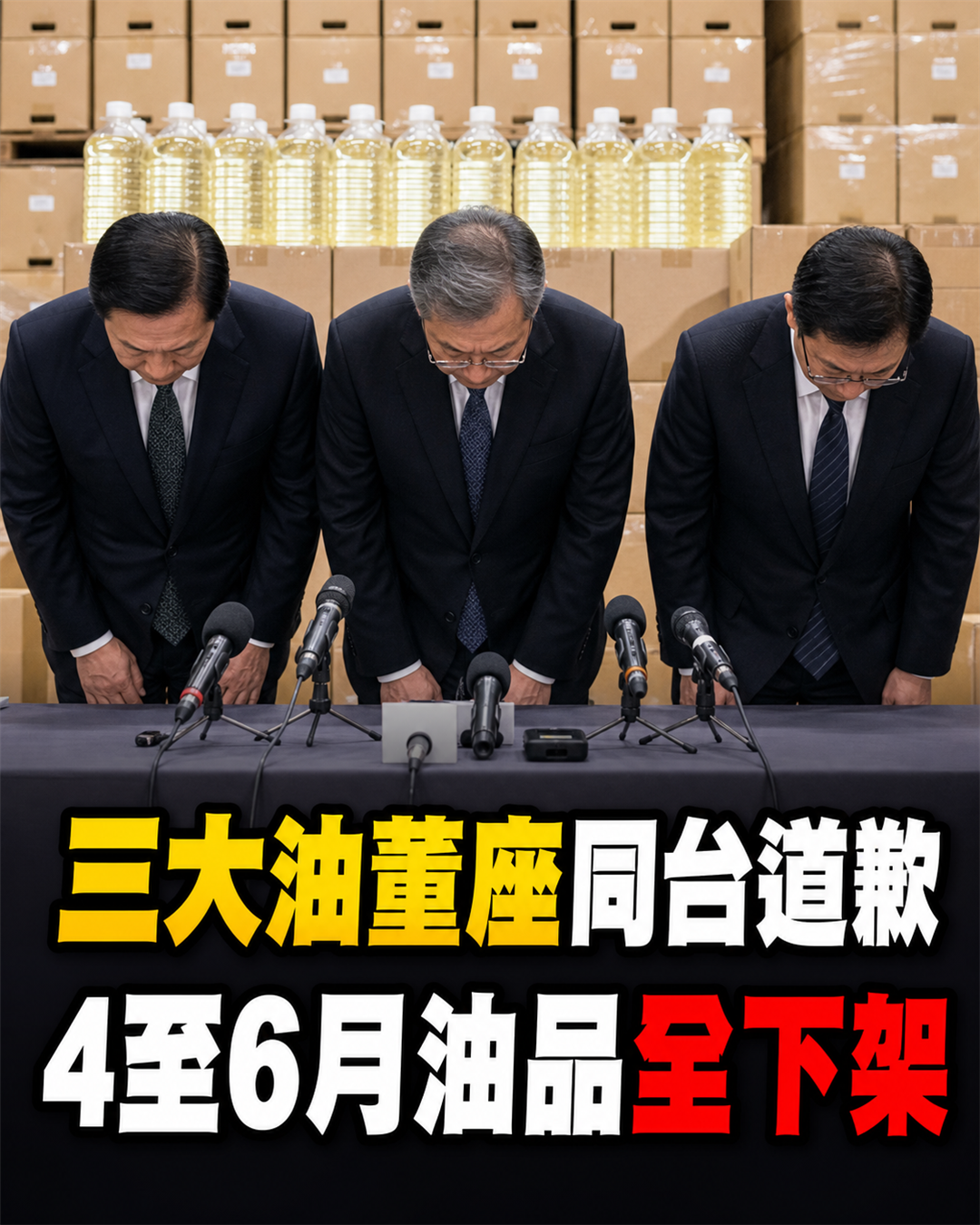 三大油品業者董事長公開道歉,泰山宣布4至6月大豆油全下架,3000萬元強化食安檢驗