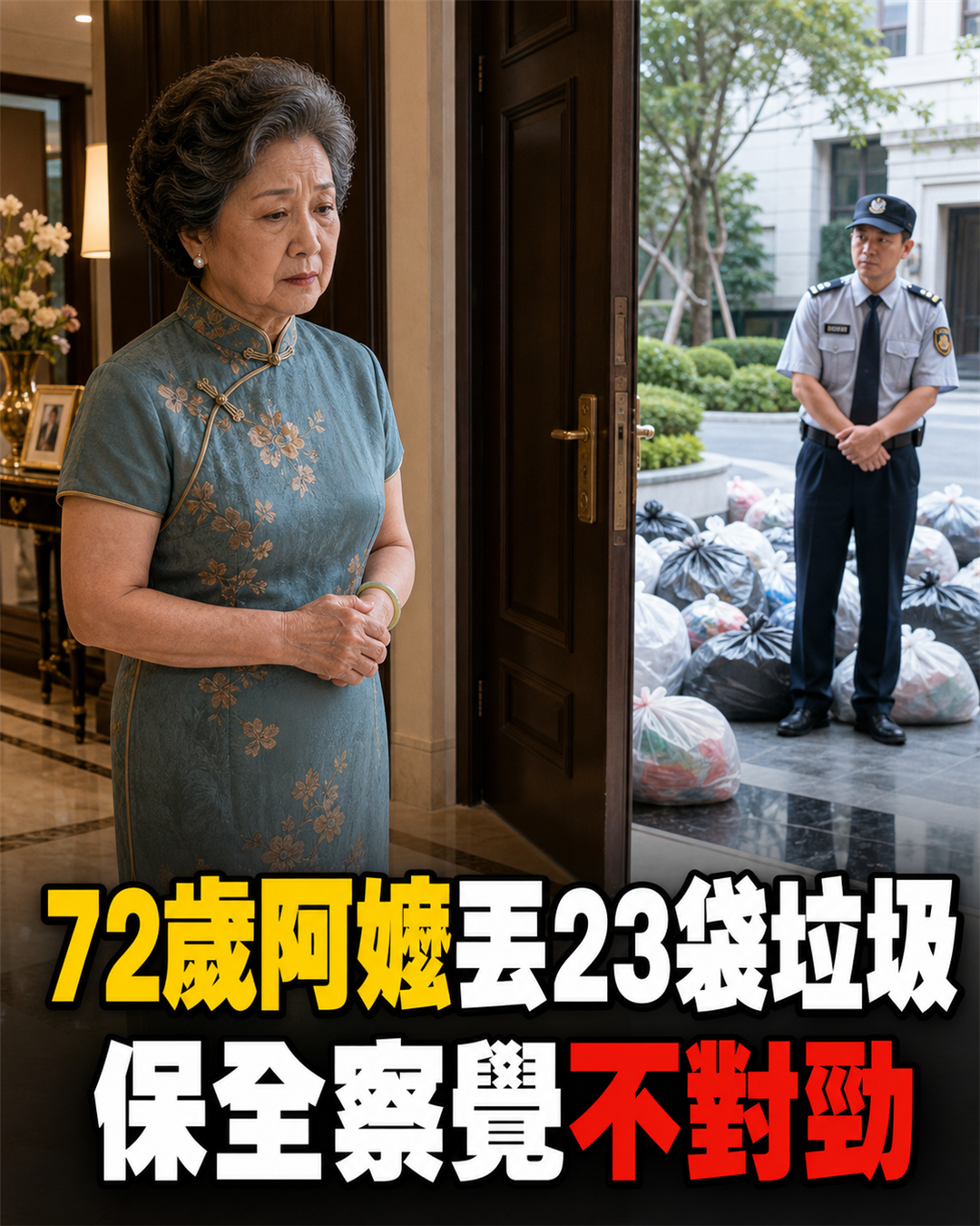高雄豪宅「72歲阿嬤丟23袋垃圾」故事瘋傳,保全報警後揭開家庭秘密,真實性仍待查證