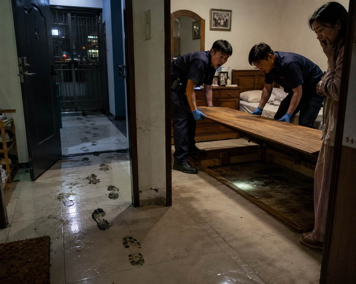 新北女子替母親辦完火化，7天後家門口竟出現一串濕腳印，警方掀開床板後所有人全看傻了
