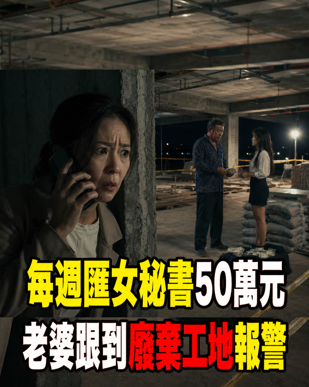 高雄56歲包工頭每週都給女秘書50萬元，老婆忍了3年終於跟蹤！她看見兩人進入廢棄工地後一幕直接打電話報警
