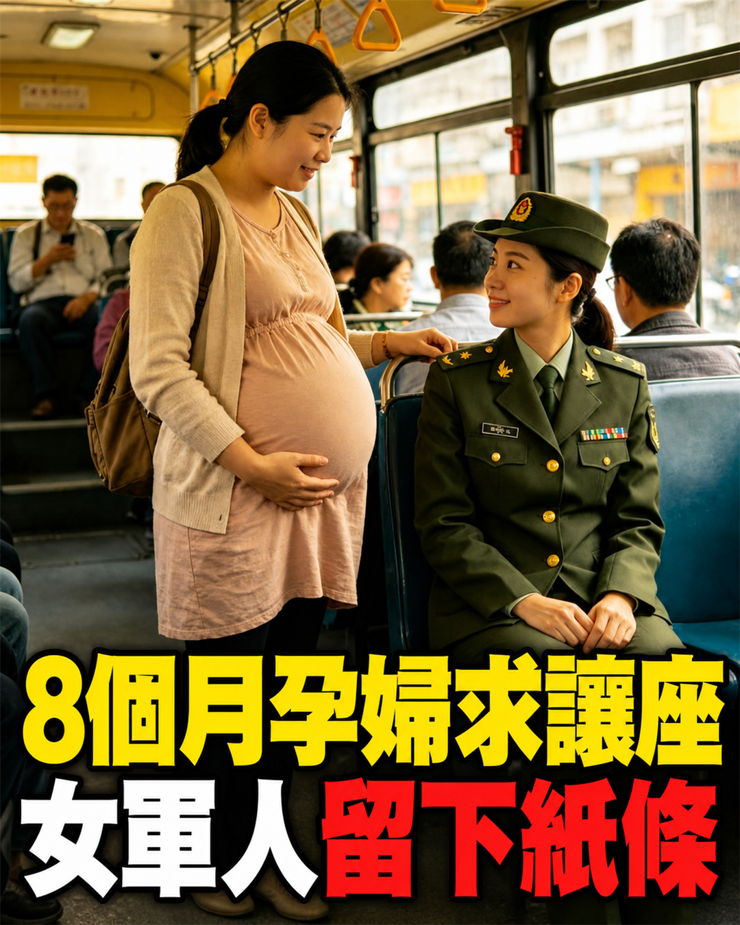 女軍人拒不給孕婦讓座,遭全網譴責,下車後留下紙條,開啟後所有人愣住!