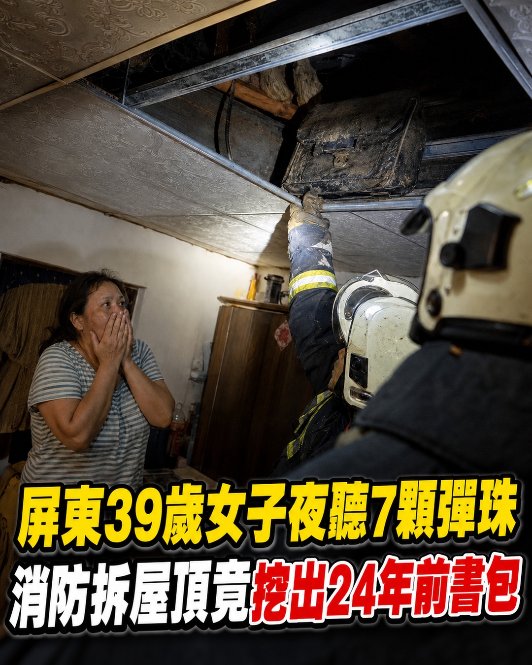 屏東39歲女子夜夜聽見7顆彈珠,第10晚拆開屋頂竟挖出24年前書包