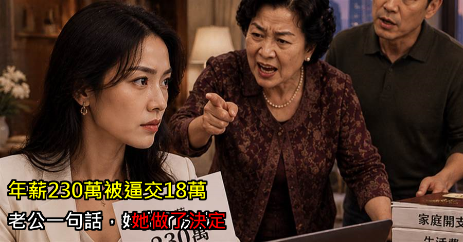 我升經理,年薪漲到230萬,婆婆逼我每月上交18萬:「不交就馬上離婚!」老公附和:「聽媽的話。」我立刻決定:好,離婚!