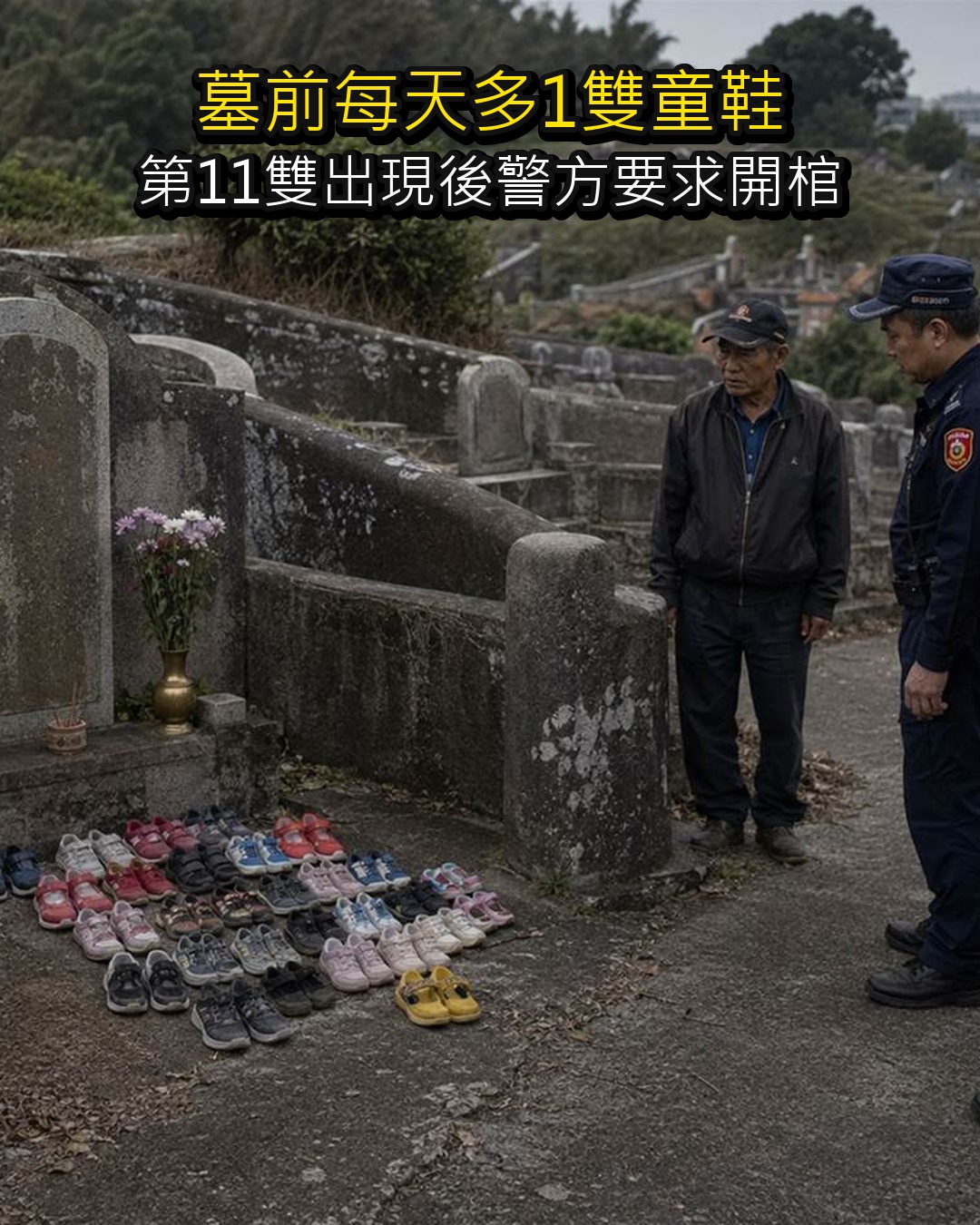 彰化75歲老翁下葬第7天，墓園管理員發現墓碑前每天多1雙童鞋！第11雙出現後，警方直接要求開棺確認