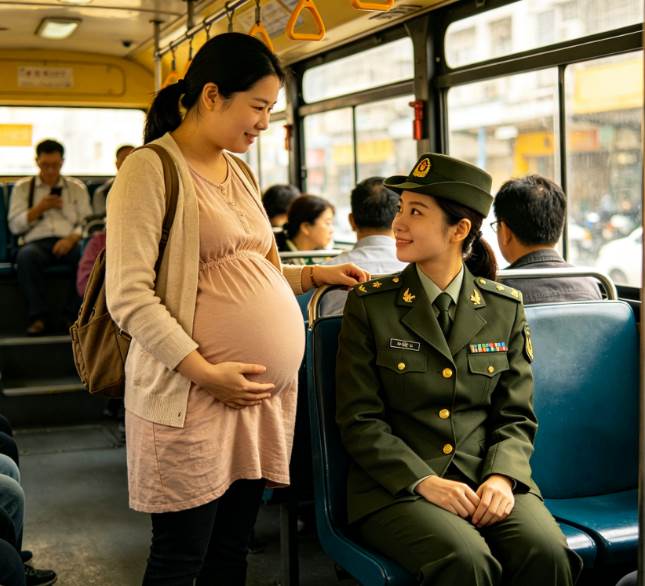女軍人拒不給孕婦讓座,遭全網譴責,下車後留下紙條,開啟後所有人愣住!