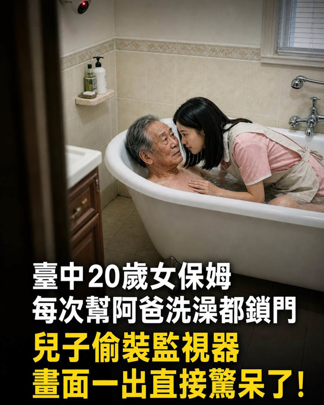 臺中20歲女保姆每次幫阿爸洗澡都鎖門,兒子偷裝監視器,畫面一齣直接驚呆了!