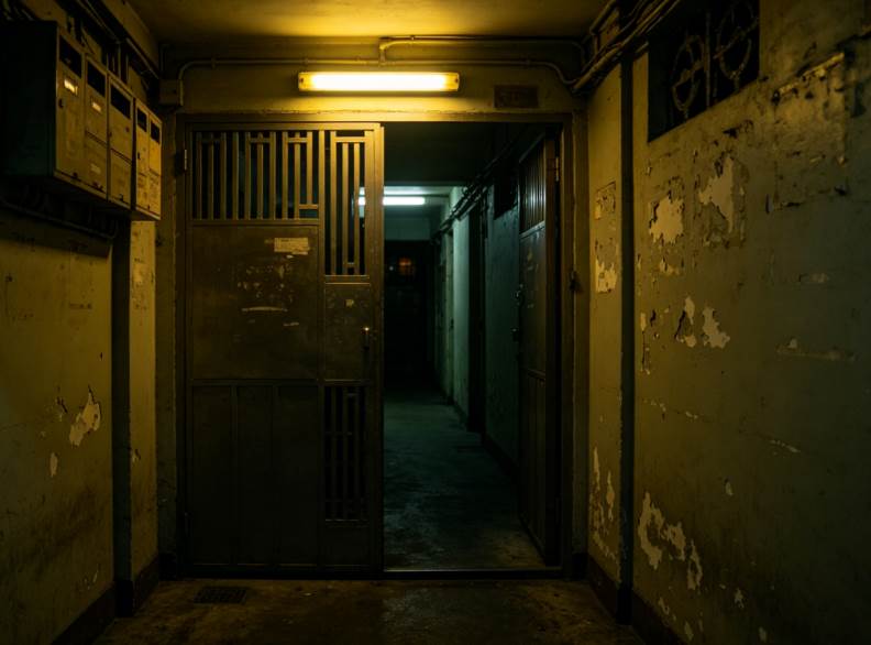 老舊公寓的昏暗走廊