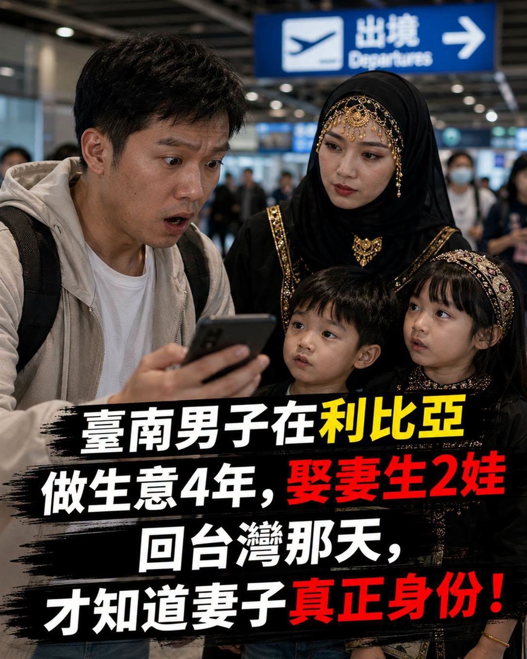 台南男子在利比亞做生意4年,娶妻生2娃,回台灣那天,才知道妻子真正身分!