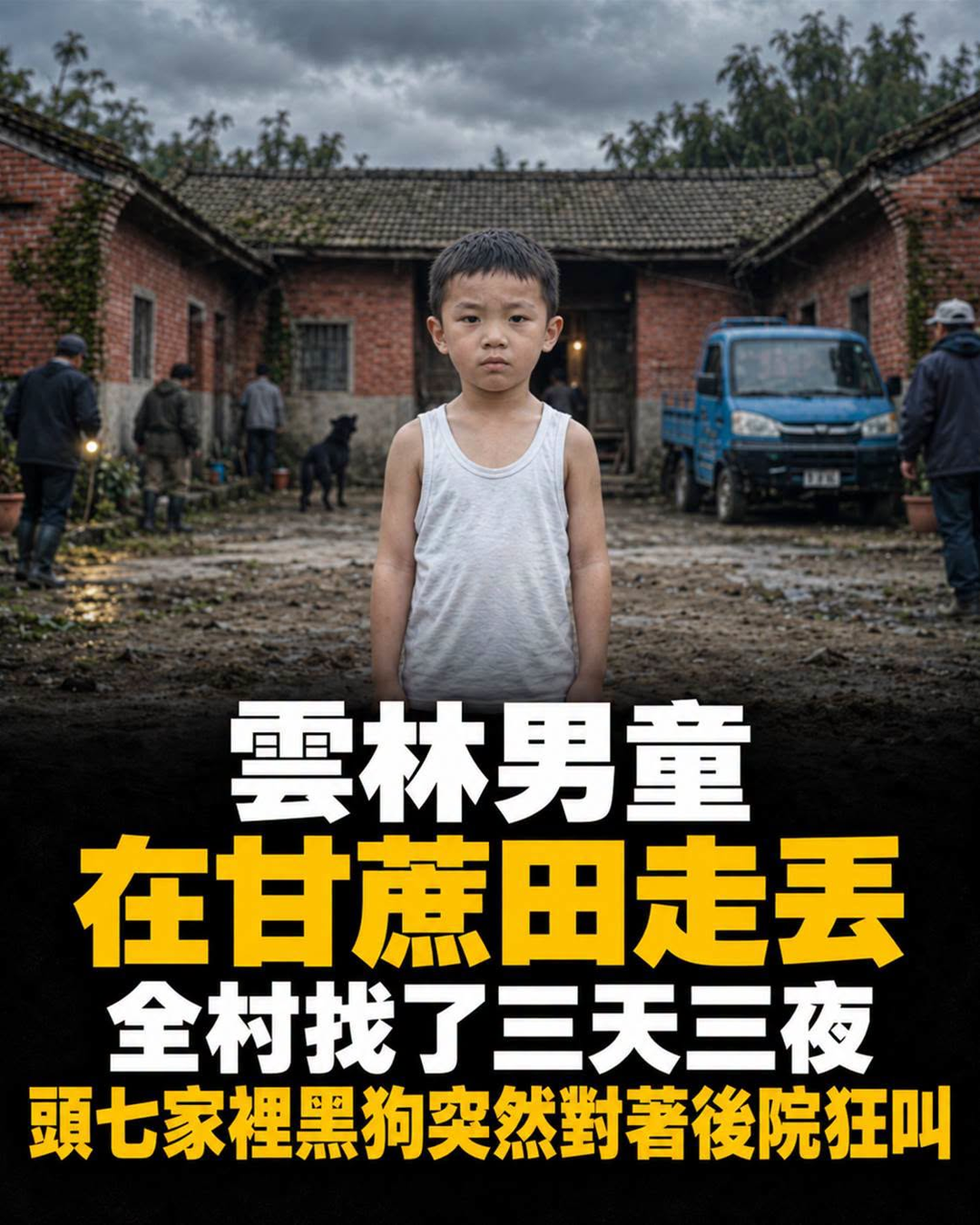 雲林5歲男童失聯3天3夜,黑狗突然守著後院狂叫,家人循聲查看後才發現異樣