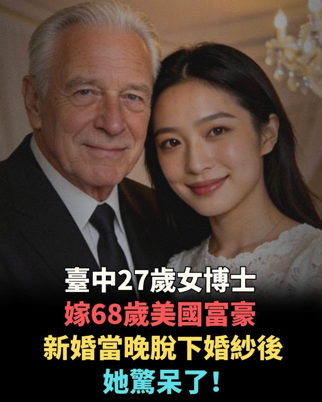 臺中27歲女博士嫁68歲美國富豪,新婚夜脫下婚紗後她突然愣住