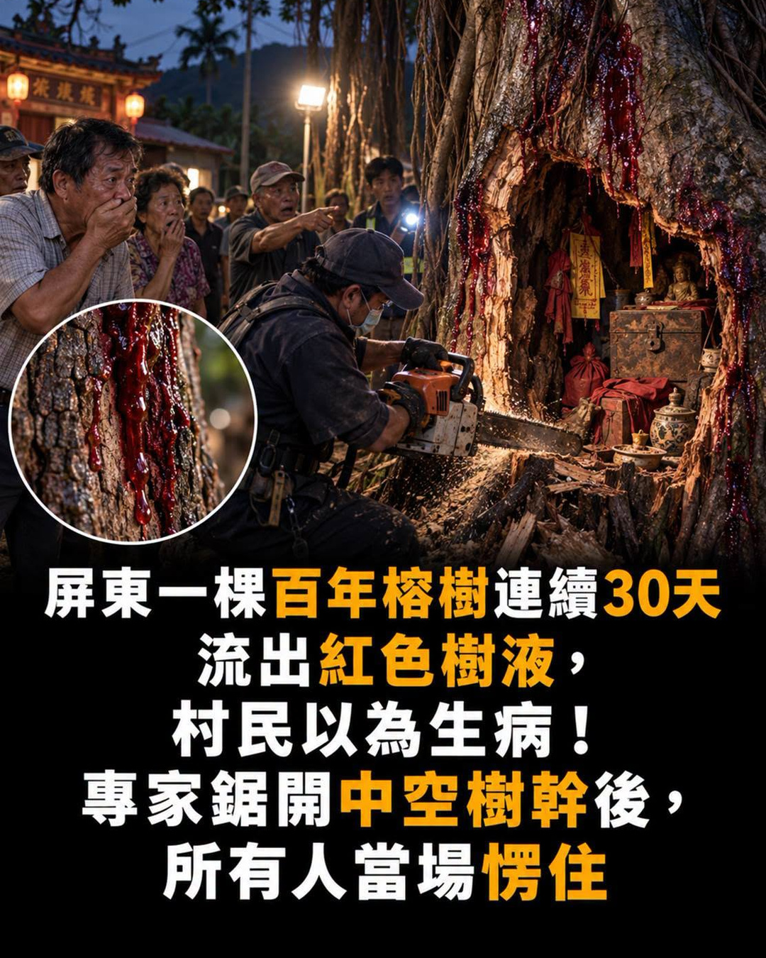 屏東老榕樹流紅水30天,鋸開中空樹幹驚見鏽鐵箱,40年前失蹤疑雲再被翻出