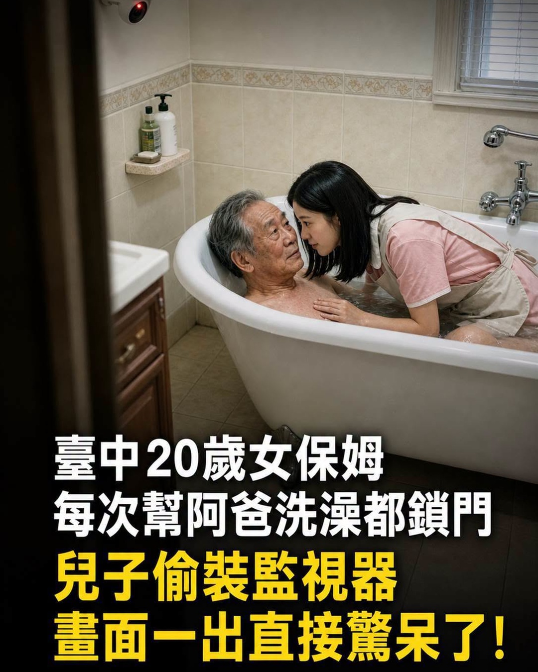 台中20歲女保姆每次幫阿爸洗澡都鎖門，兒子偷裝監視器，畫面一齣直接驚呆了！