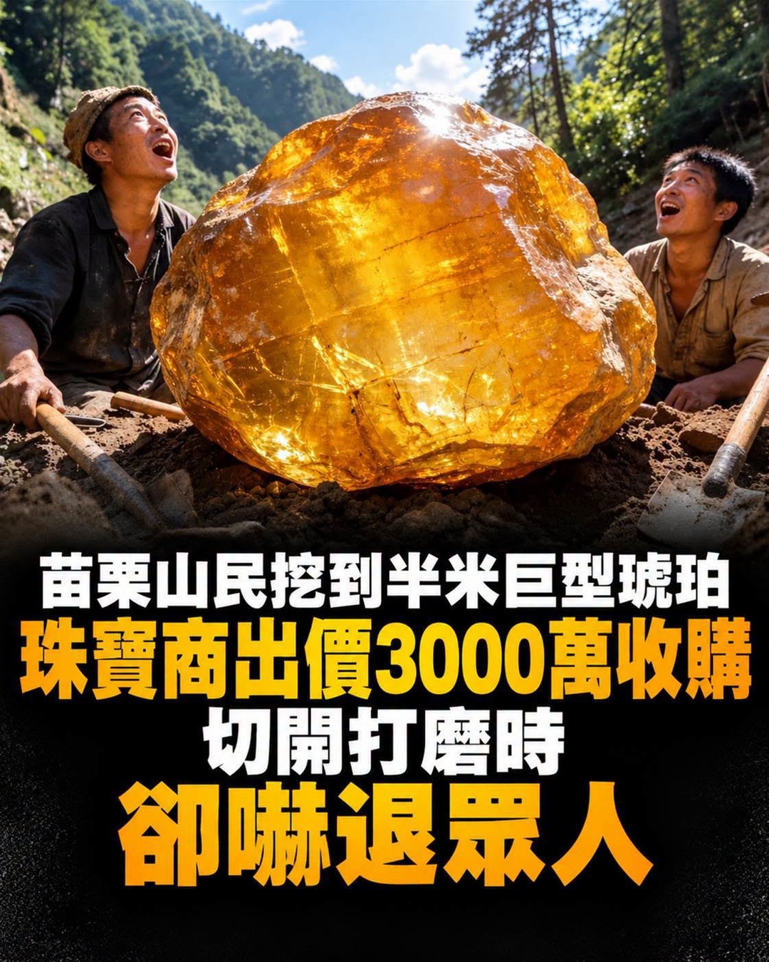 苗栗63歲山民挖出半米黑色巨石,珠寶商開3000萬後他仍不敢切開