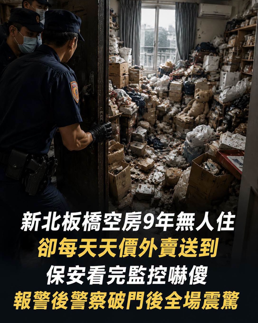 板橋空房9年「每天3次外賣」!保安追查後報警,警察破門看見的畫面太詭異