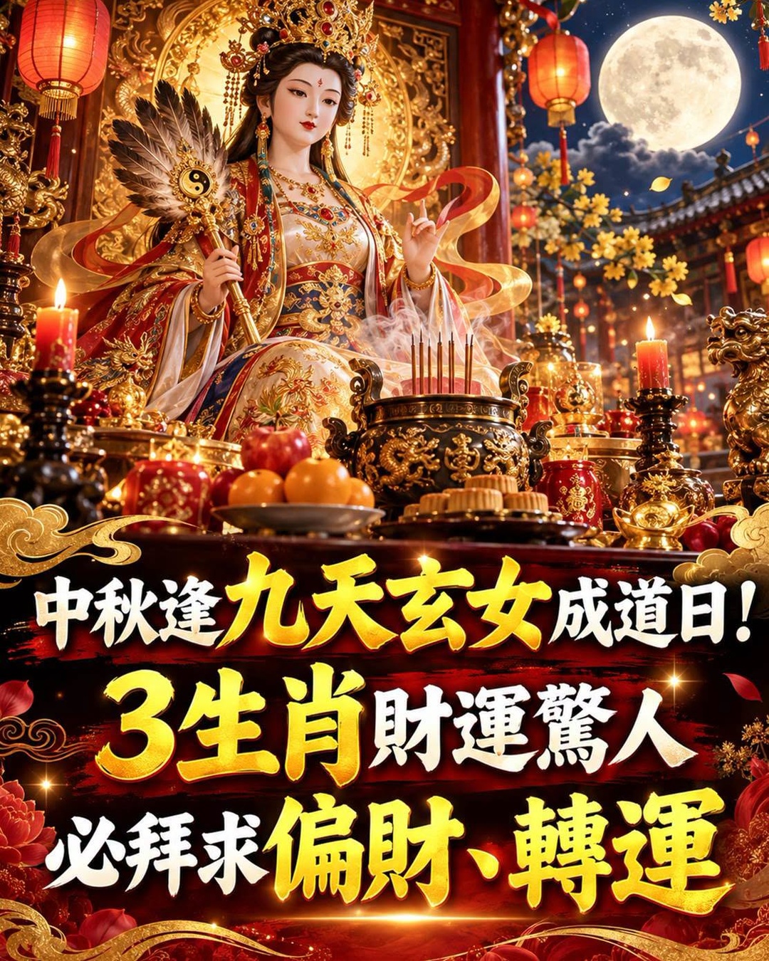 九天玄女成道日逢中秋,哪些生肖偏財最旺?命理師點名3組人