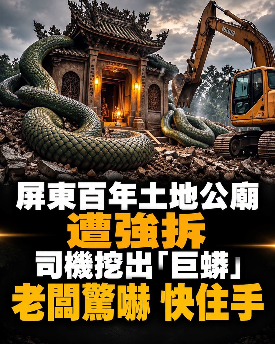 屏東百年土地公廟遭拆前,3台怪手接連失靈,建商老闆親自上車後看見一幕