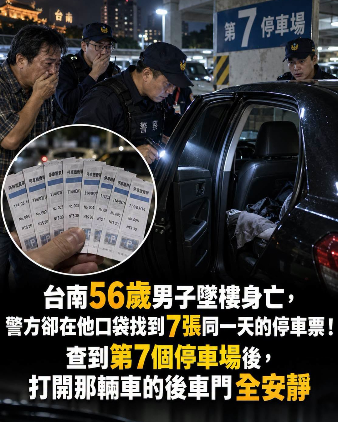 台南56歲男子墜樓前跑遍7個停車場，最後一張停車票把警方帶向17年前