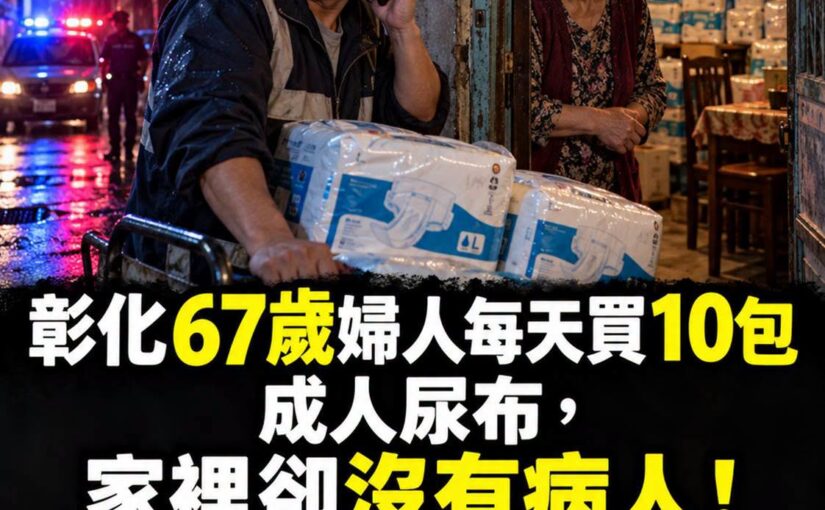 彰化67歲婦人連續1個多月每天買10大包尿布，藥局老闆送貨上門後，房內傳來敲擊聲