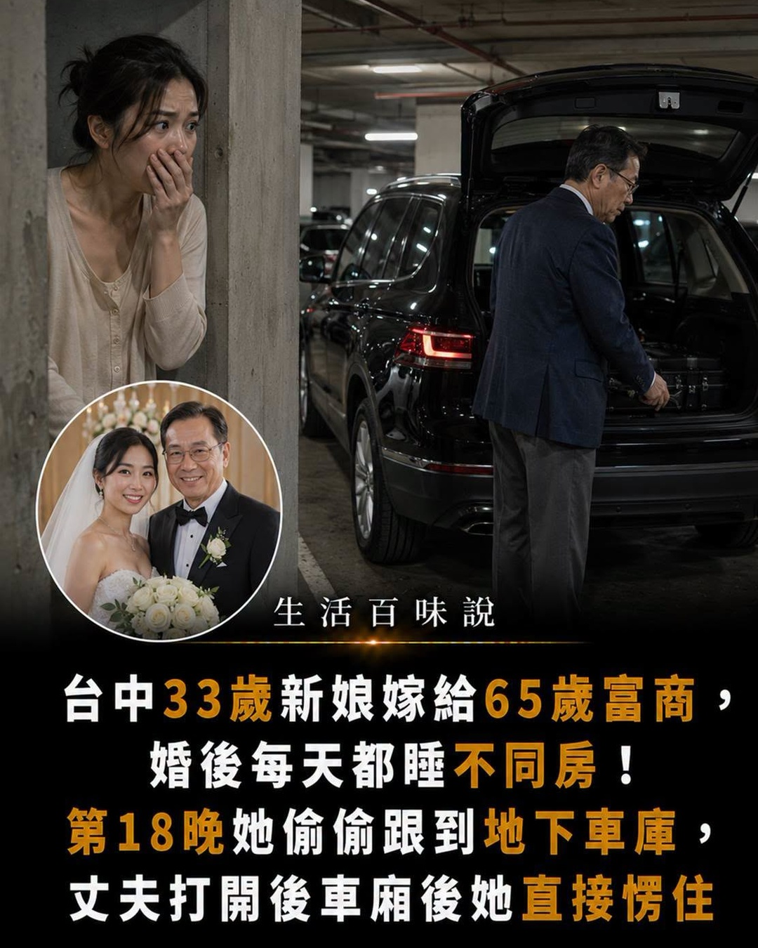 33歲新娘嫁65歲富商,婚後18晚分房而睡,跟到地下車庫後看見一幕
