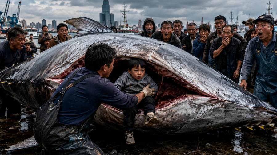 高雄港撈出天價金槍魚，剖開魚腹瞬間驚見活童，下一秒全場徹底崩潰！
