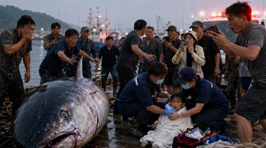 高雄港撈出天價金槍魚，剖開魚腹瞬間驚見活童，下一秒全場徹底崩潰！