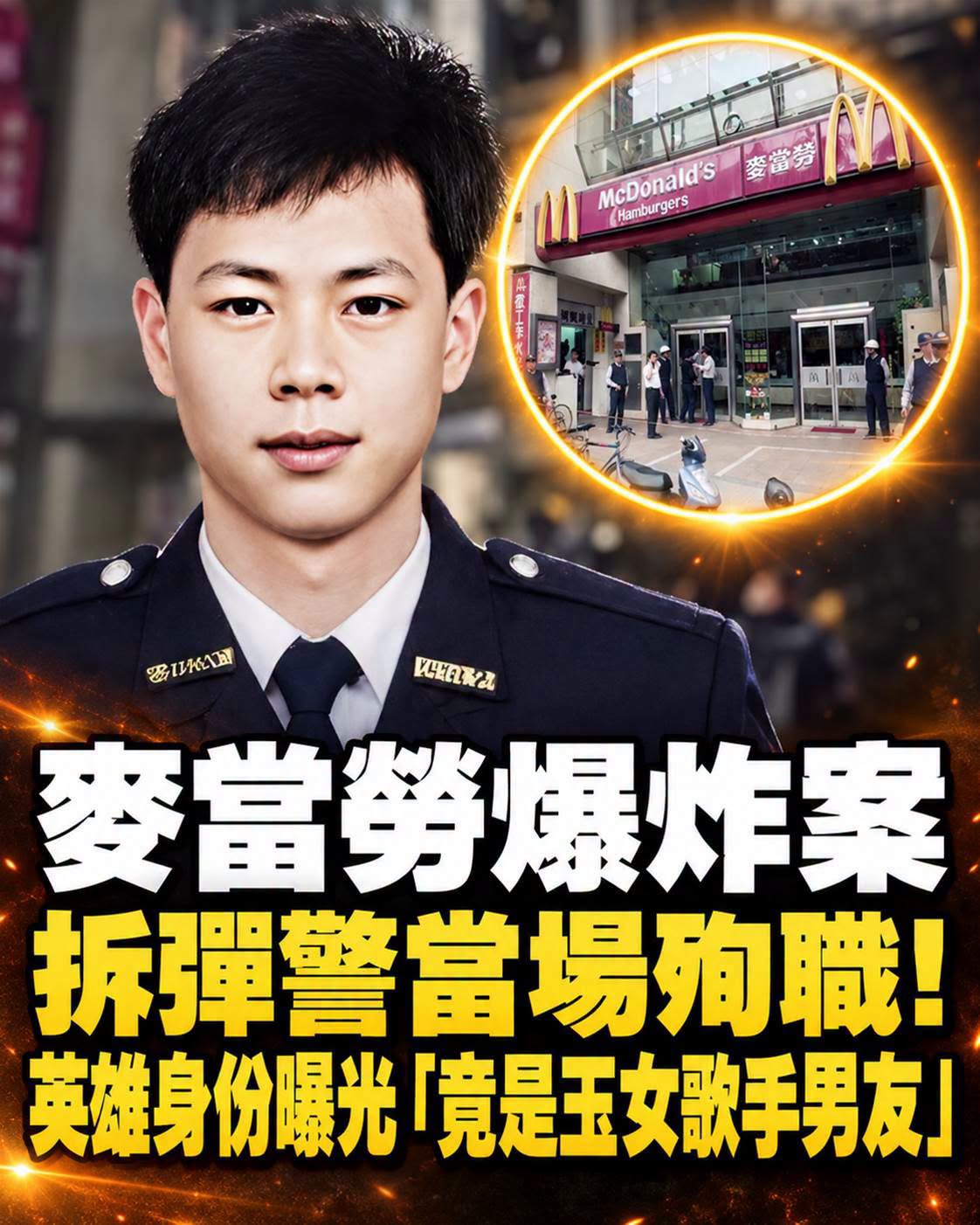 麥當勞爆炸案「拆彈警當場殉職」!英雄身份曝光「竟是玉女歌手男友」