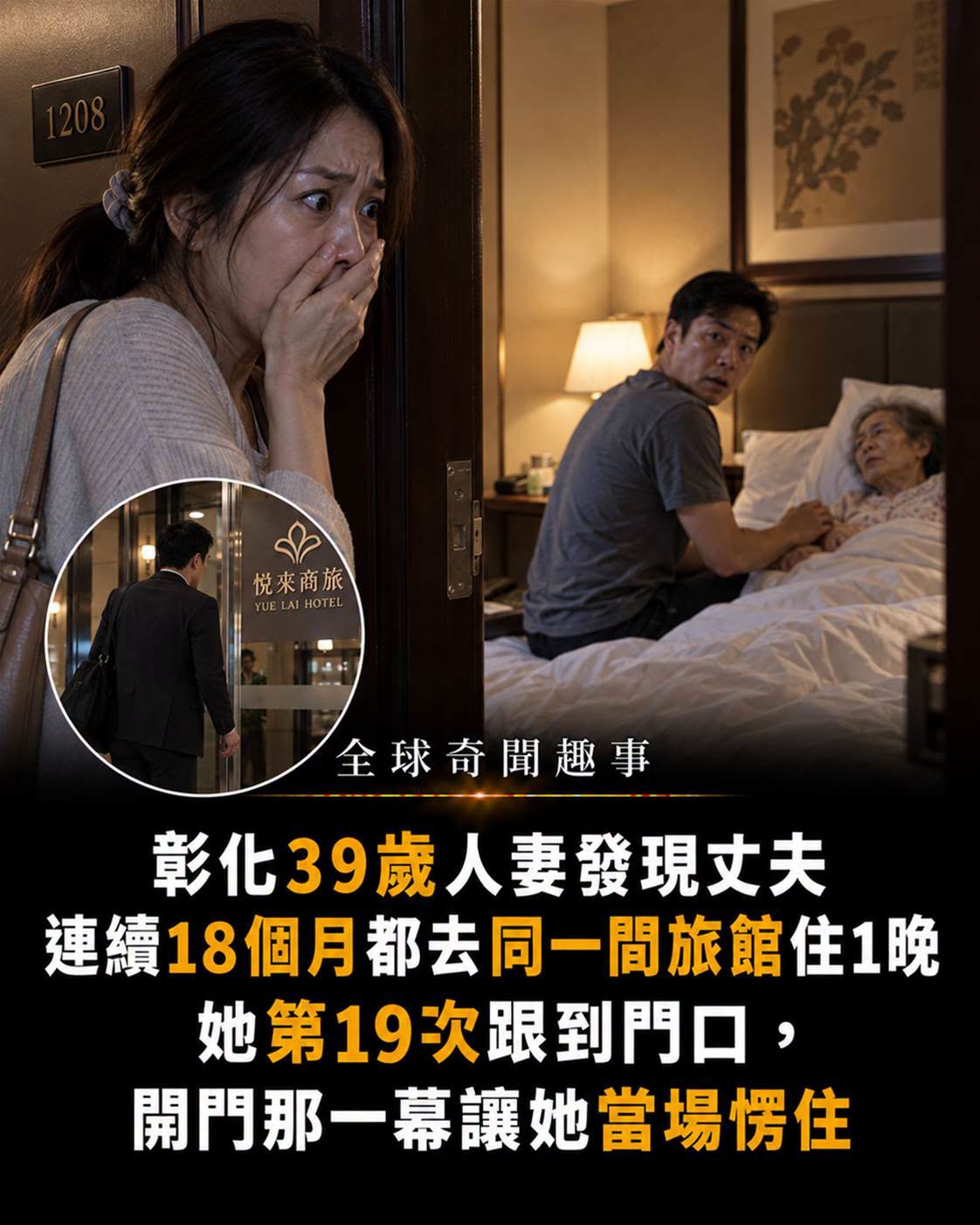 彰化39歲人妻發現丈夫連續18個月都去同一間旅館住1晚,她第19次跟到門口,開門那一幕讓她當場愣住!