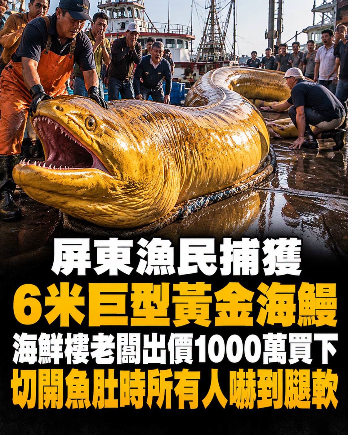 6米黃金海鰻喊價1000萬,56歲漁民準備翻身時魚腹秘密曝光