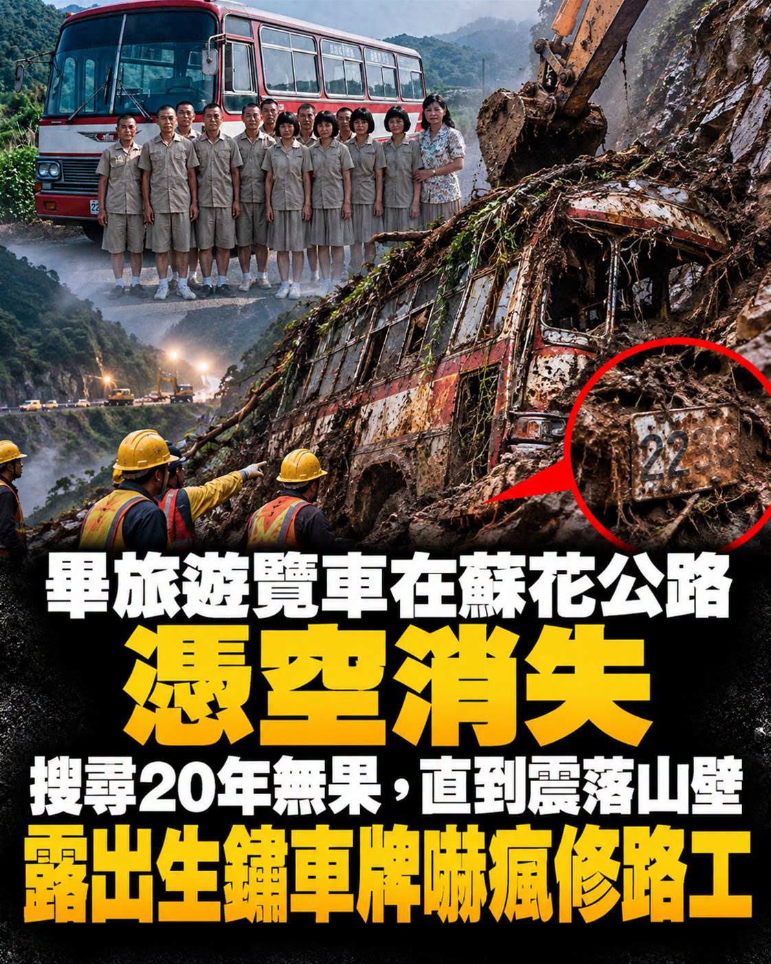 畢旅遊覽車蘇花公路失蹤20年，地震震落山壁後露出車牌，修路工揭開埋藏真相