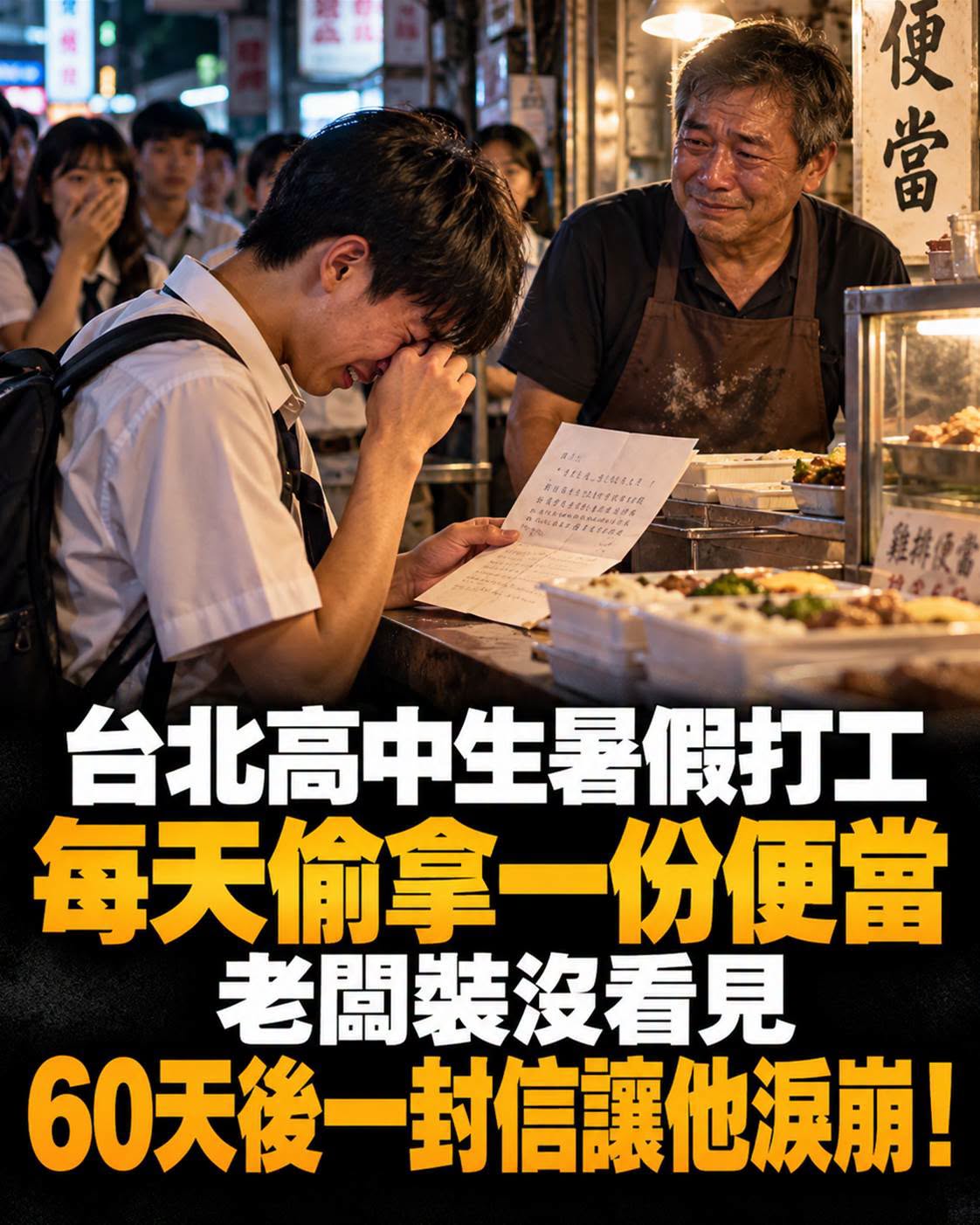 高中生暑假每天帶走一份便當,老闆裝傻60天,離職後留下的信封讓人鼻酸