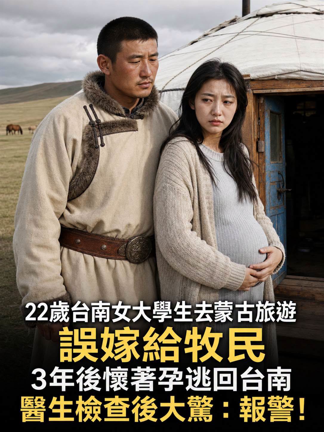 22歲臺南女大學生赴蒙古旅遊誤嫁牧民，3年後懷孕逃回台南，醫生檢查竟直接報警！