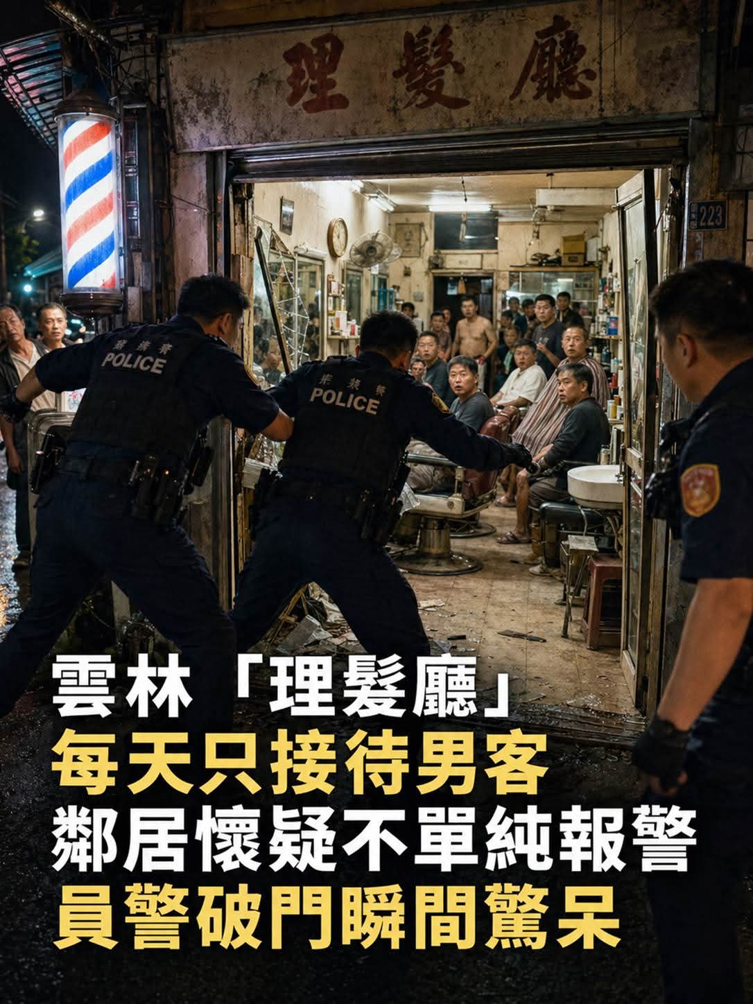雲林理髮廳只接待男客,警方破門以為撞見祕密,45歲老闆娘真相曝光
