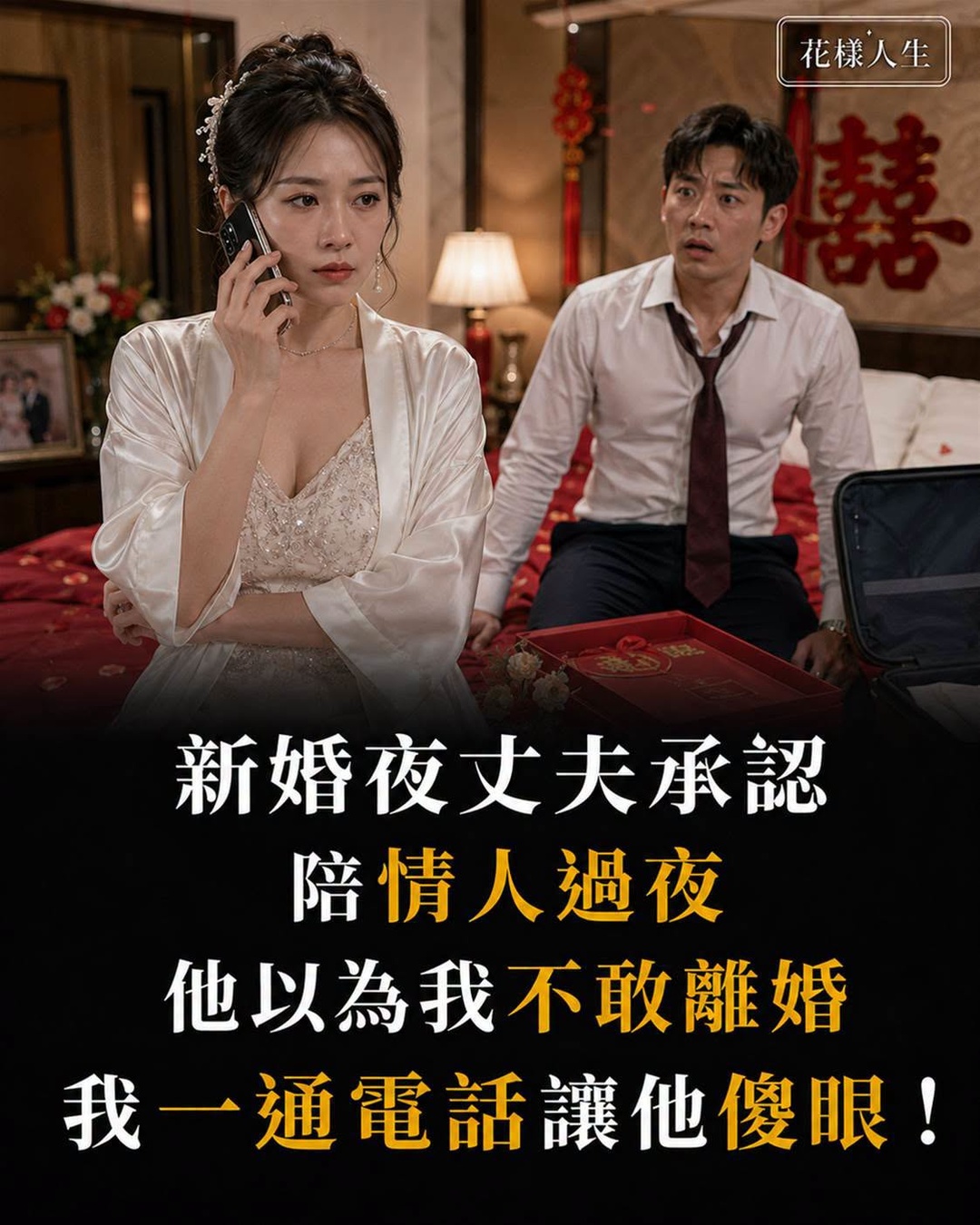 新婚夜丈夫坦白陪情人過夜，她一通電話讓他當場失語
