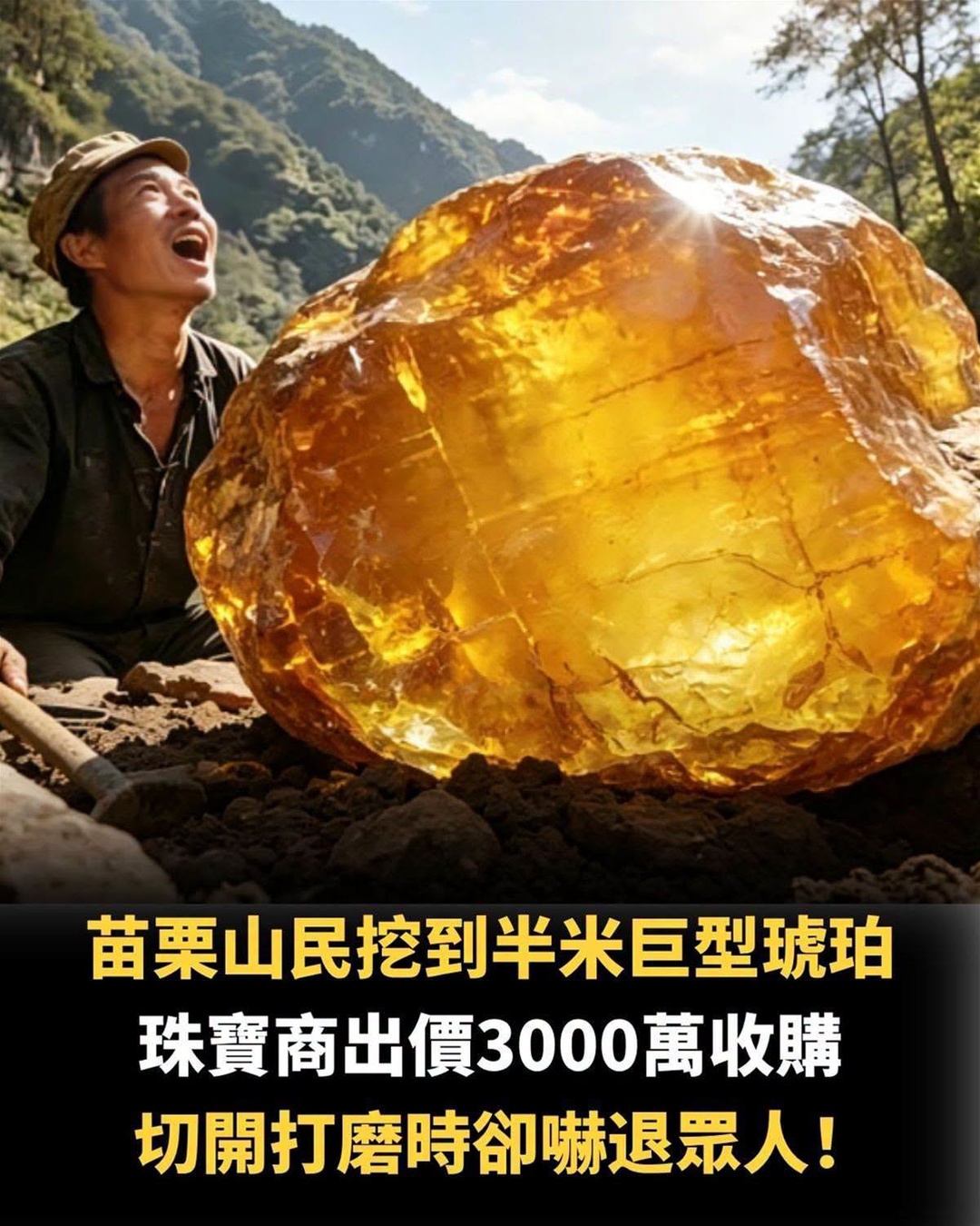 63歲山民挖到半米黑琥珀,珠寶商開價3000萬,切開後竟牽出千萬年祕密