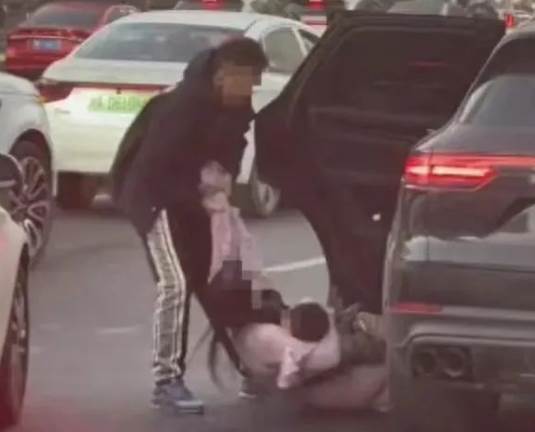 男子將女子與孩子帶離車輛畫面